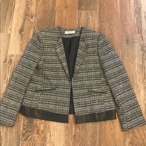 Tahari Black Plaid Jacket with Faux Leather Trim